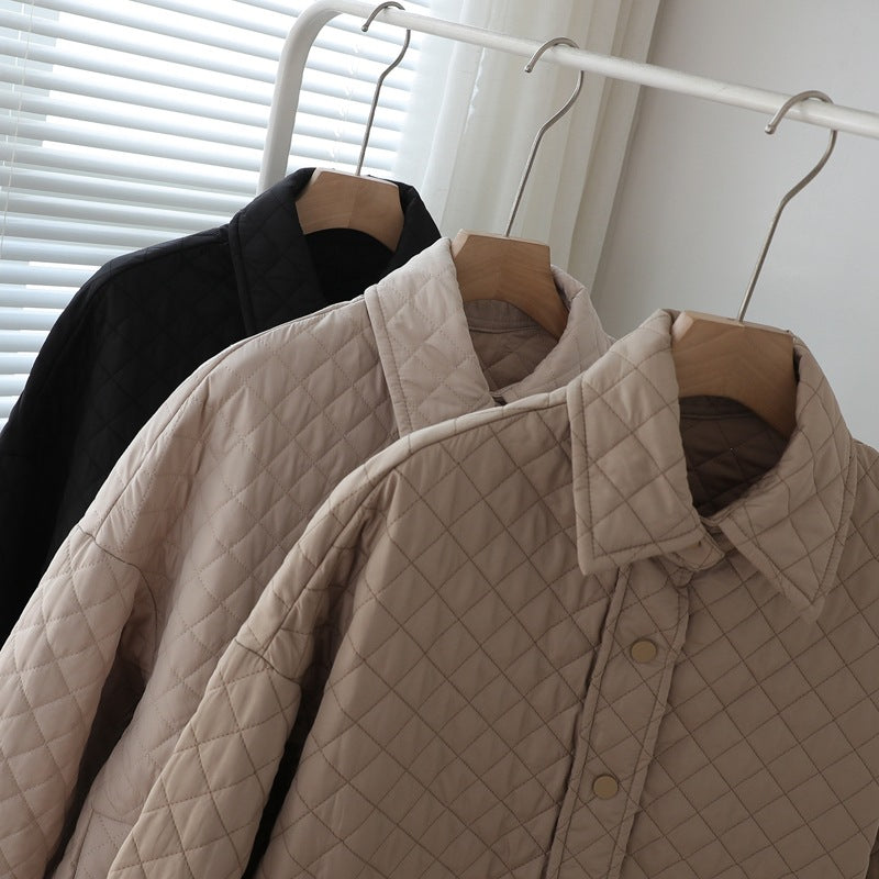Quilted Loose Lapel Light And Thin Rhombic Cotton Dress Women Casual