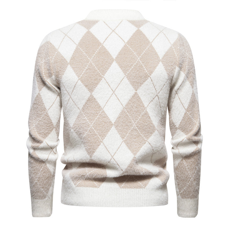 Men's Fashionable Knitted Round Neck Printed Slim Bottoming Shirt
