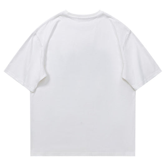 Letter Cartoon Print Breathable Loose Round Neck Short Sleeve T-Shirt