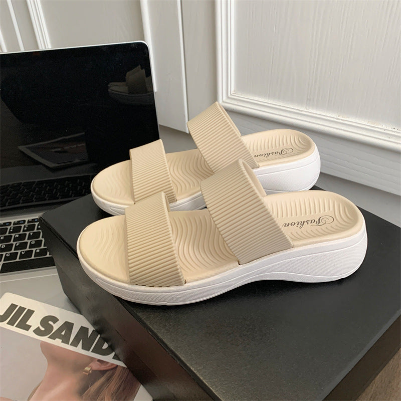 Women's Fashion Thick-soled Color Matching Double-strap Slippers