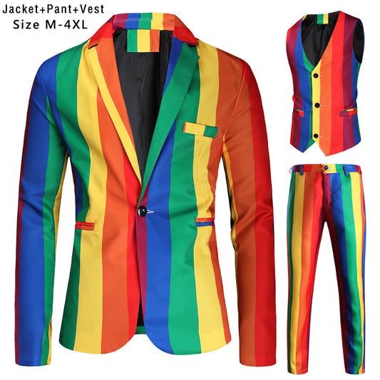 Christmas Printed Suit Men's Three-piece Suit