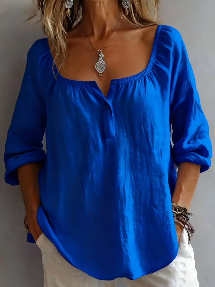 Womens Casual V-Neck Long-Sleeve Pullover T-Shirt In Solid Colors And Multiple Shades