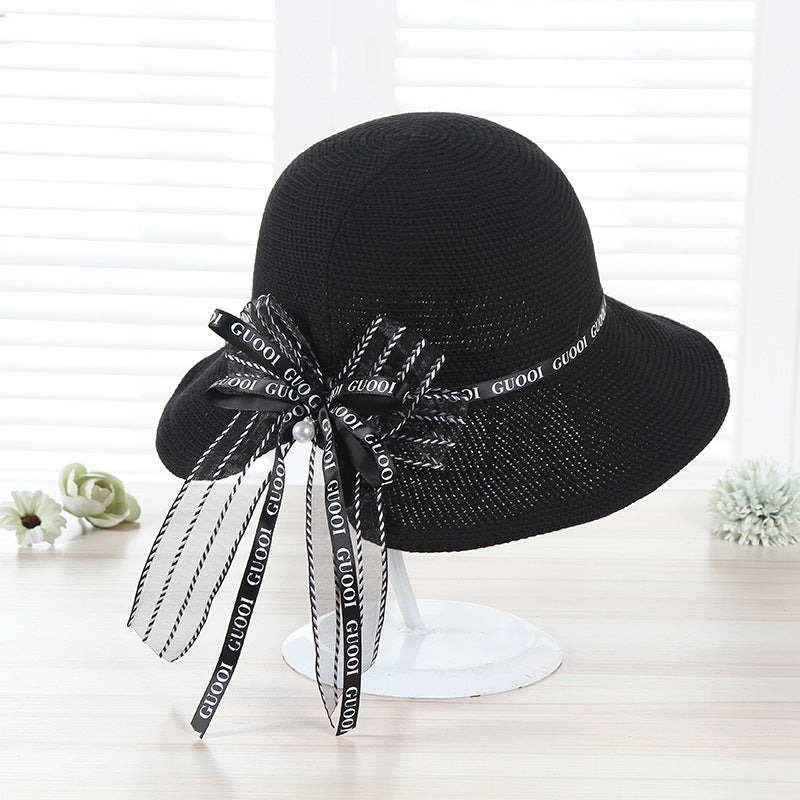 Straw Hat Bow Foldable Fashion