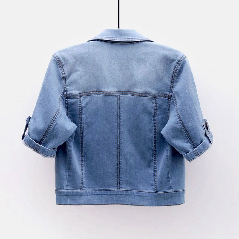 Elastisk Tynd Cardigan Kort Denimjakke til Kvinder