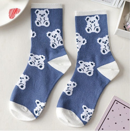 Cute Bear Korean Style Medium Tube Socks