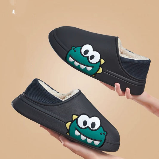 Household Cartoon Couple Bag With Fleece Warm Cotton Slippers