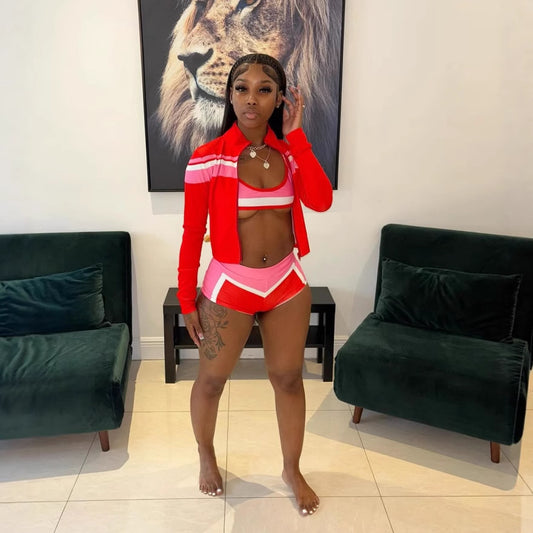 Women's Color Matching Bikini Shorts Top Three-piece Suit