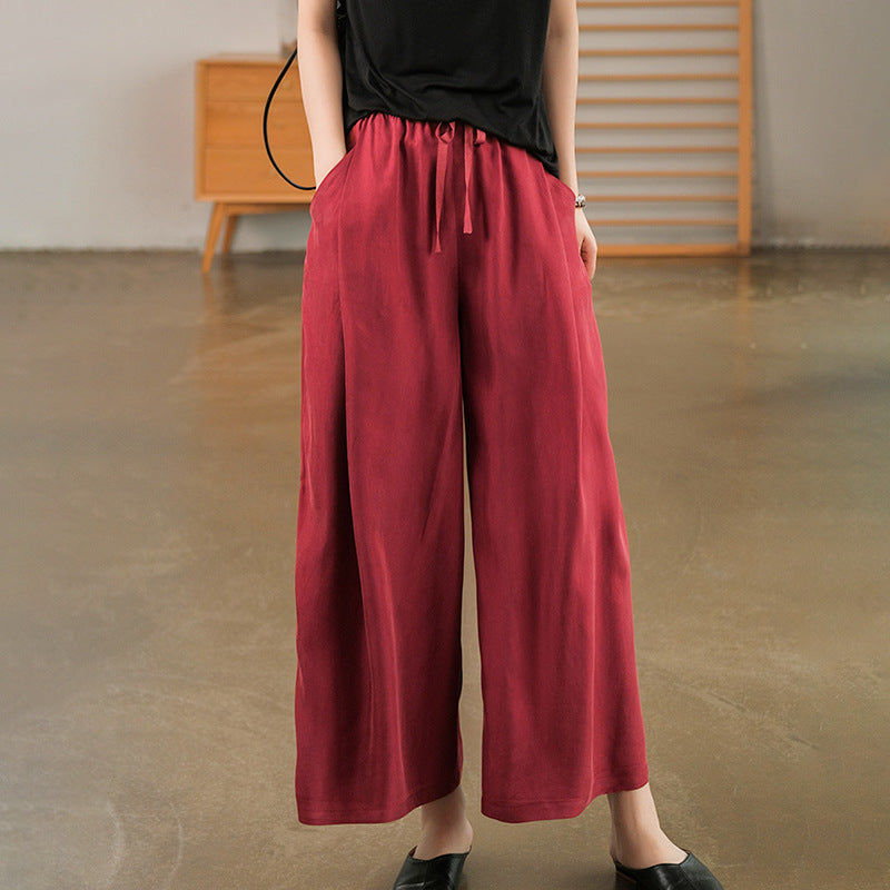 Cuprammonuium Summer New Ice Refreshing Tied Elastic Waist Loose Elegant Casual Pants
