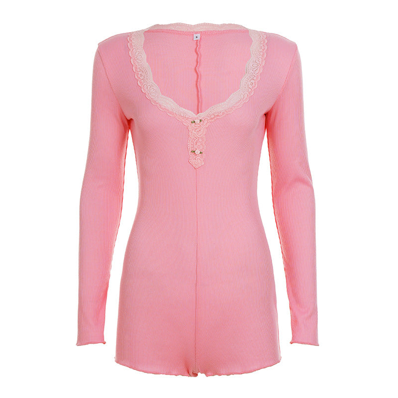 Sweet And Fresh-style Slimming Long-sleeve Jumpsuit