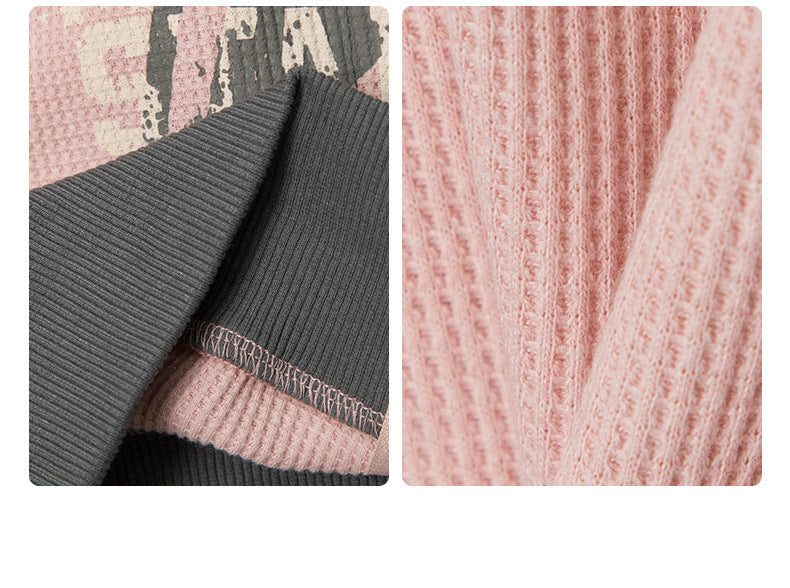 Five-pointed Star Pink American Retro Three-bar Sleeve Cardigan Stand Collar Sweater
