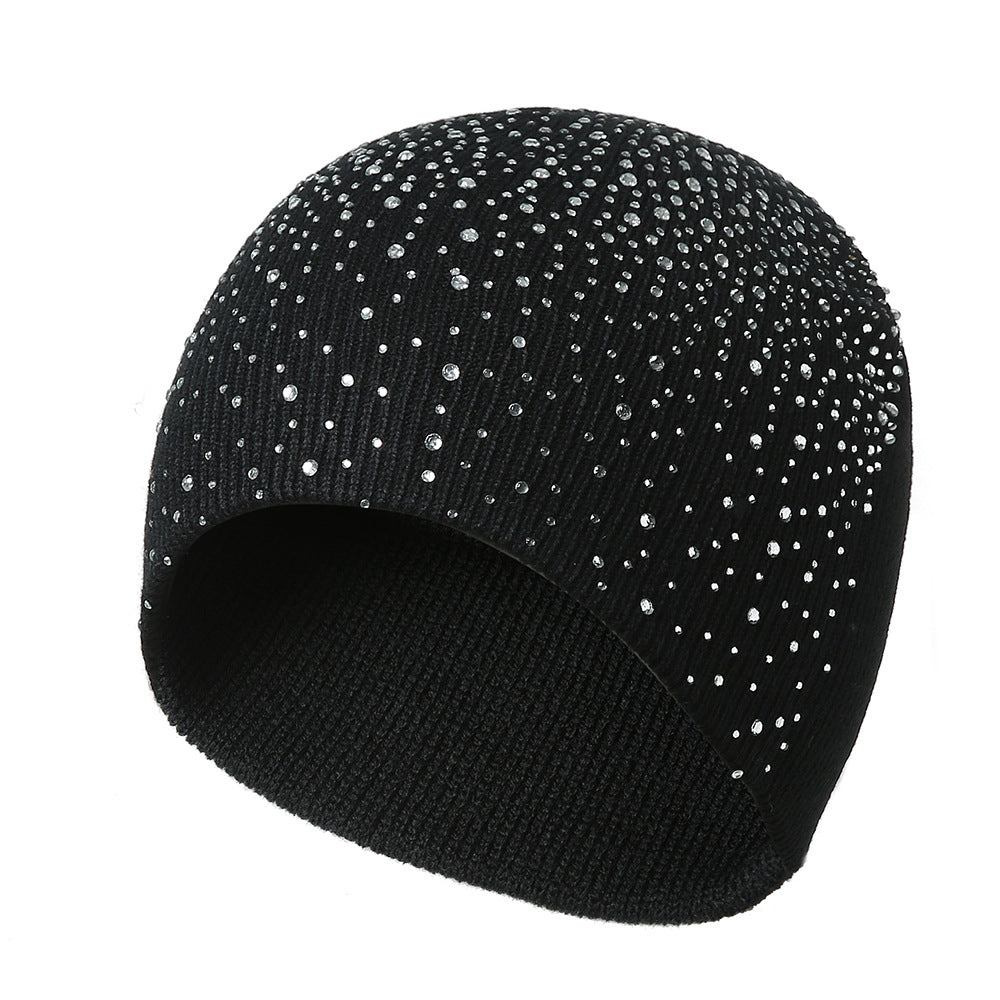 Women's Half-face Diamond Warm Knitted Hat Autumn And Winter European And American Outdoor Woolen Hat