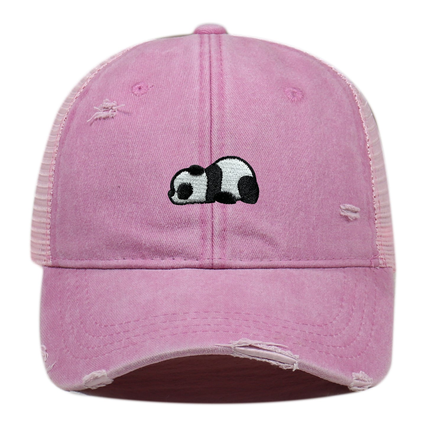 Water Washed Hole Panda Embroidered Baseball Cap