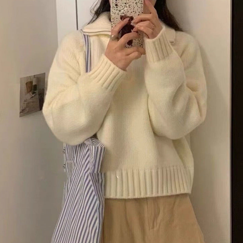 Women's Half Turtleneck Sweet Youthful Loose Half-zip Sweater