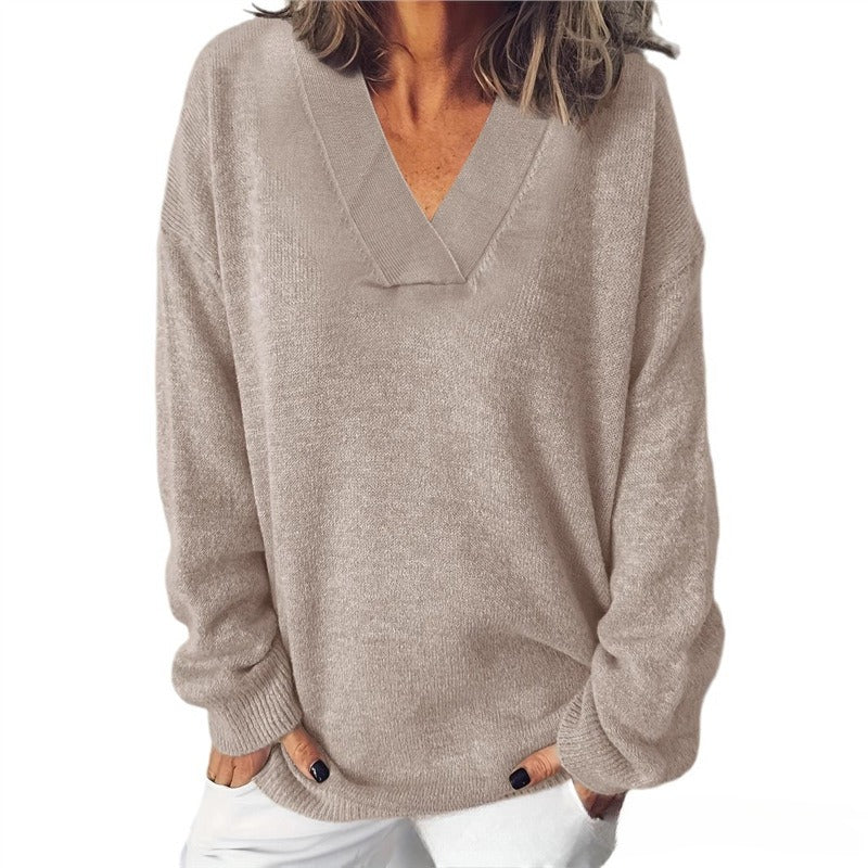 Women's V-neck Loose Soft Glutinous Lazy Style Long Sleeve Sweater