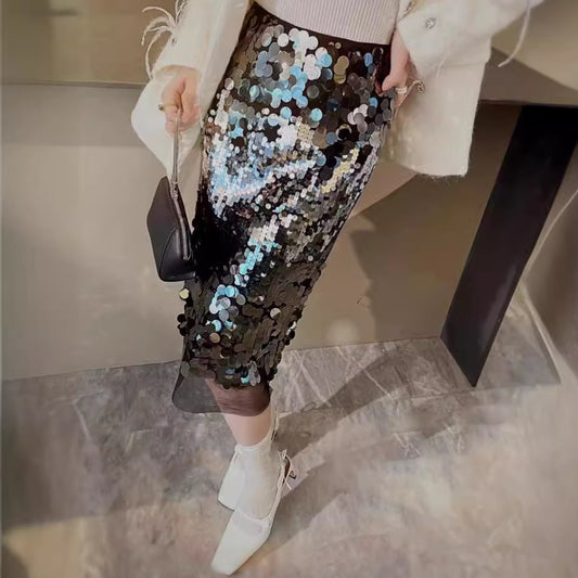 Luxury Fashion All-match Sequins Sheath Skirt