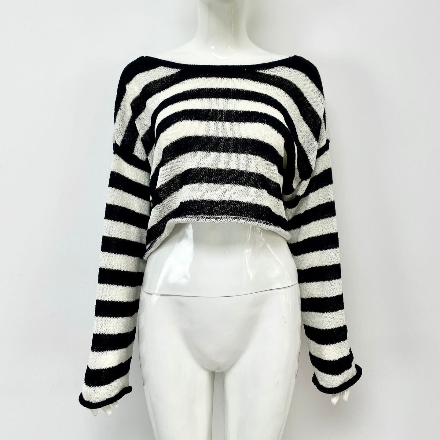 Front And Back Wearable Striped Long-sleeved Sweater