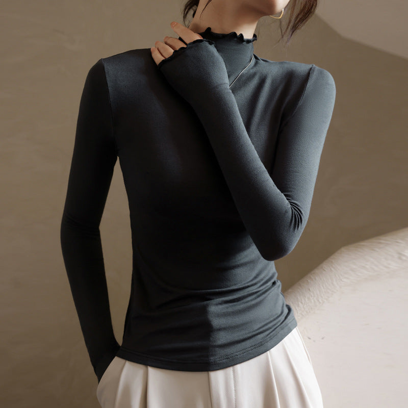 Women's Fashion Semi-high Neck Ruffle Base Shirt