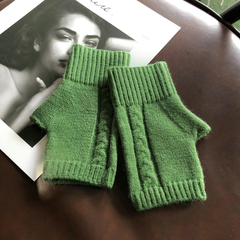 Solid Color Stretch Half Finger Knitted Gloves