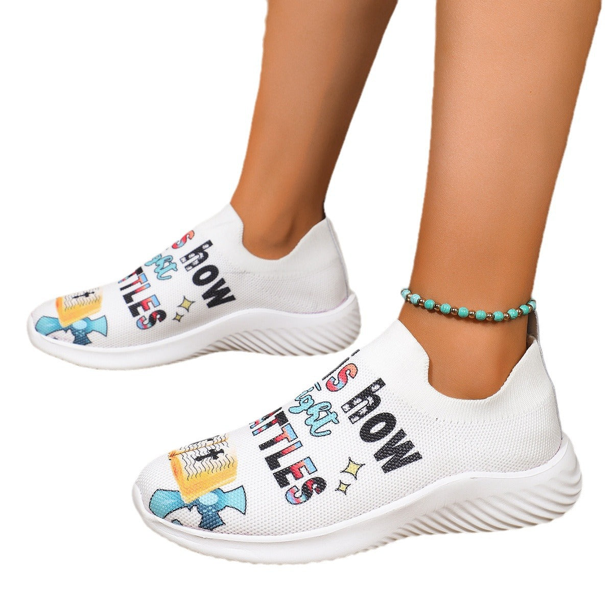Plus Size Printed Lightweight Fly-knit Sneakers Women