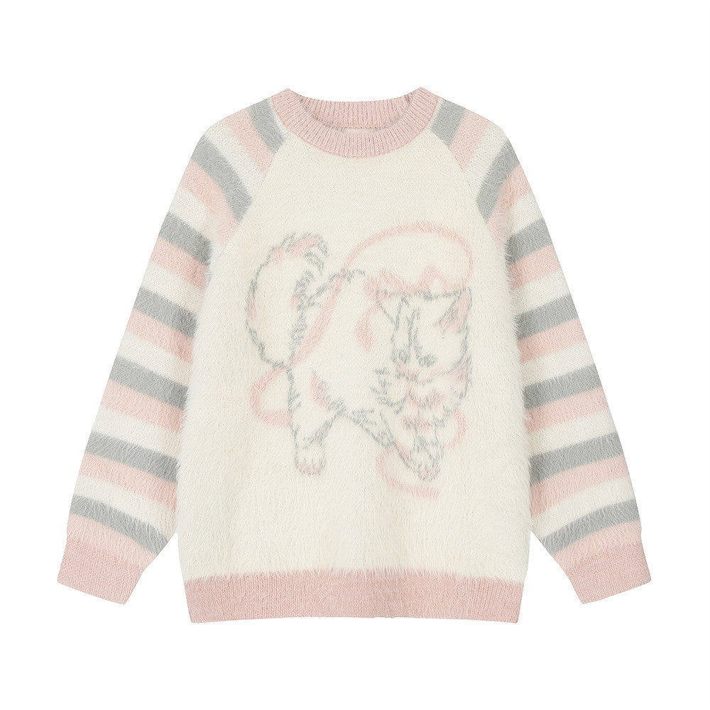 American Cat Sweater Men's Casual Patchwork Stripes