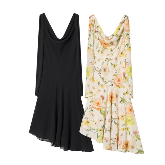 Irregular Design Printed Swing Neck Dress For Women
