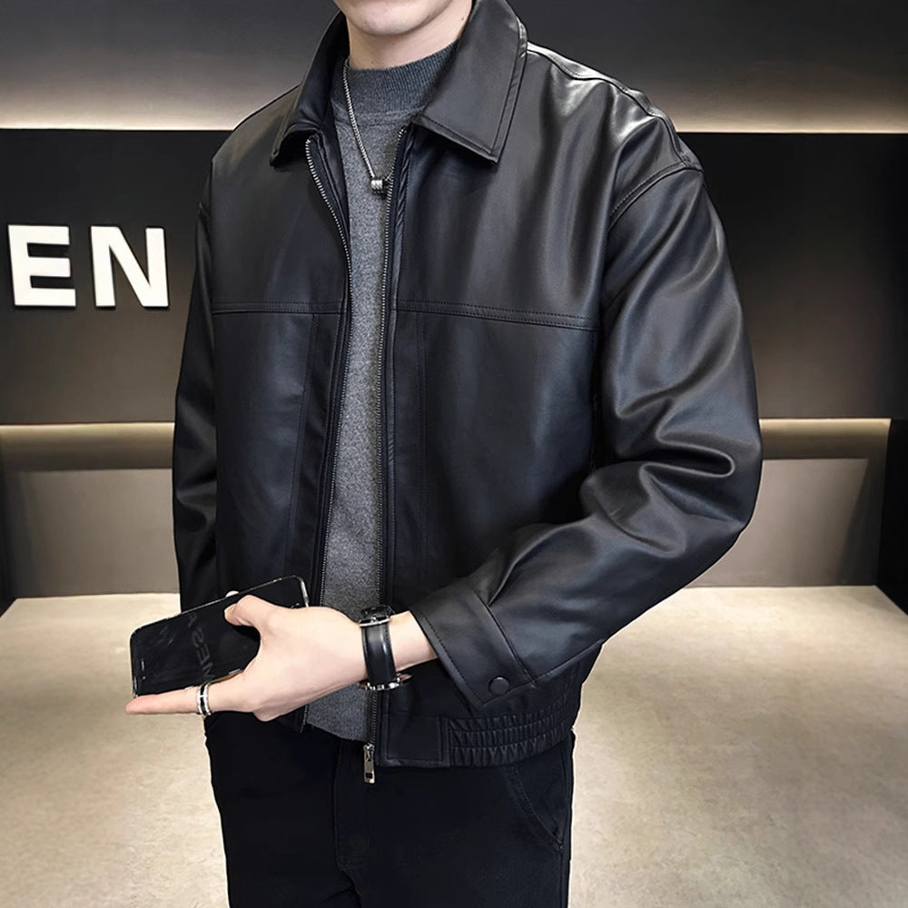 Slim-fit Trendy High-grade Pu Shuai Motorcycle Retro Minority Leather Coat