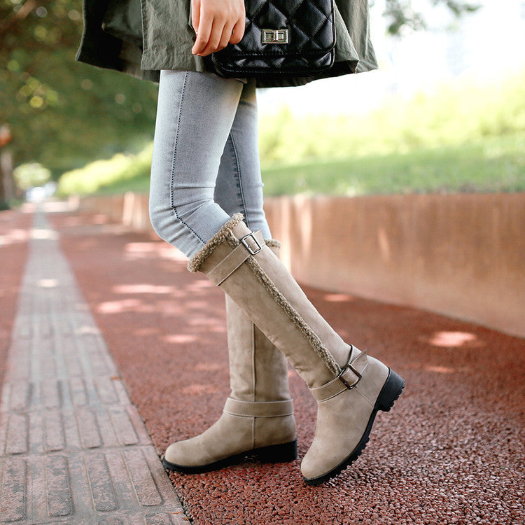 Women's Low Heel Belt Buckle Boots