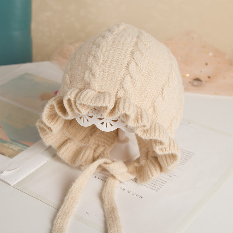 Baby Princess Lace Ear Protection Knitted Warm Wool Hat