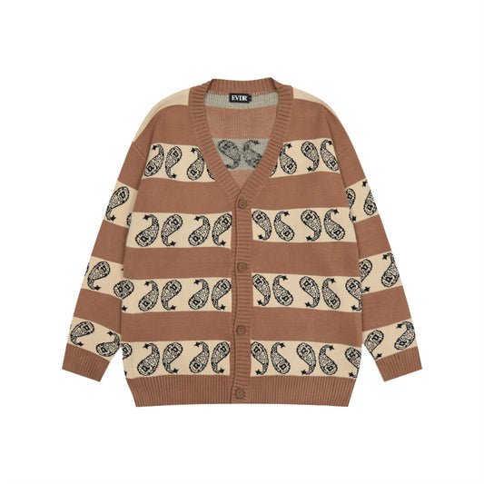 Jacquardstribet broderet mønster strik herre V-hals sweater