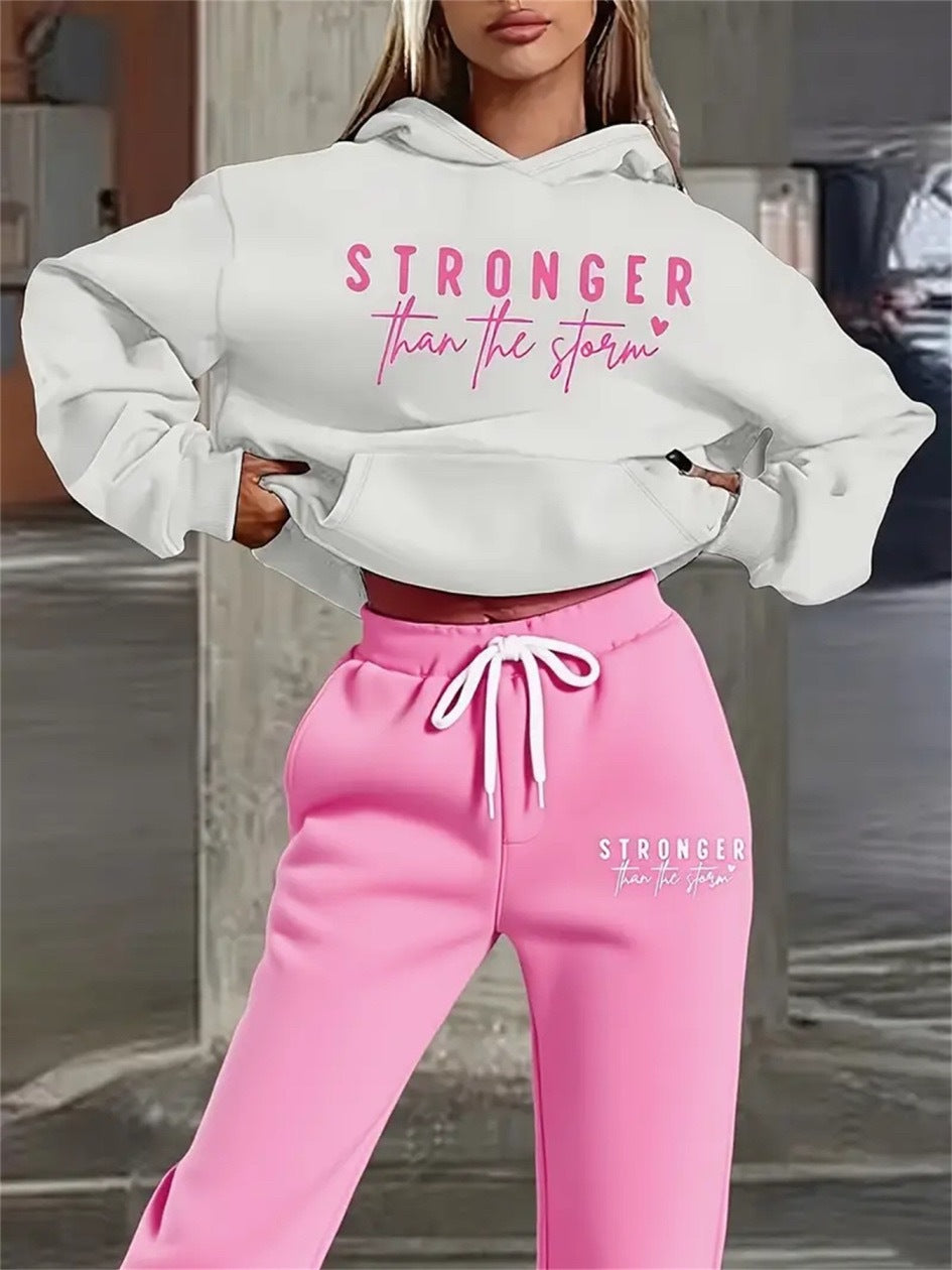 Letter Printing Fleece Loose Leisure Suit