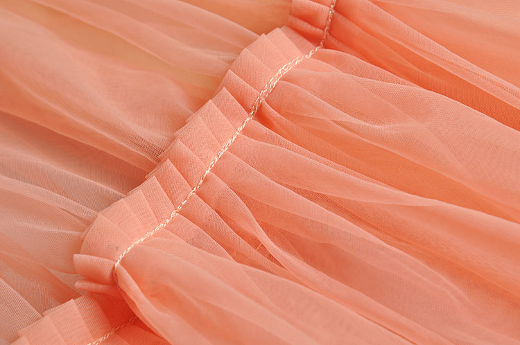 Suspended Skirt With Pleated Waist And Fluffy Hem