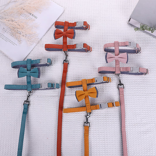 Pet Cat Bow Color-blocked Cotton-filled Leash