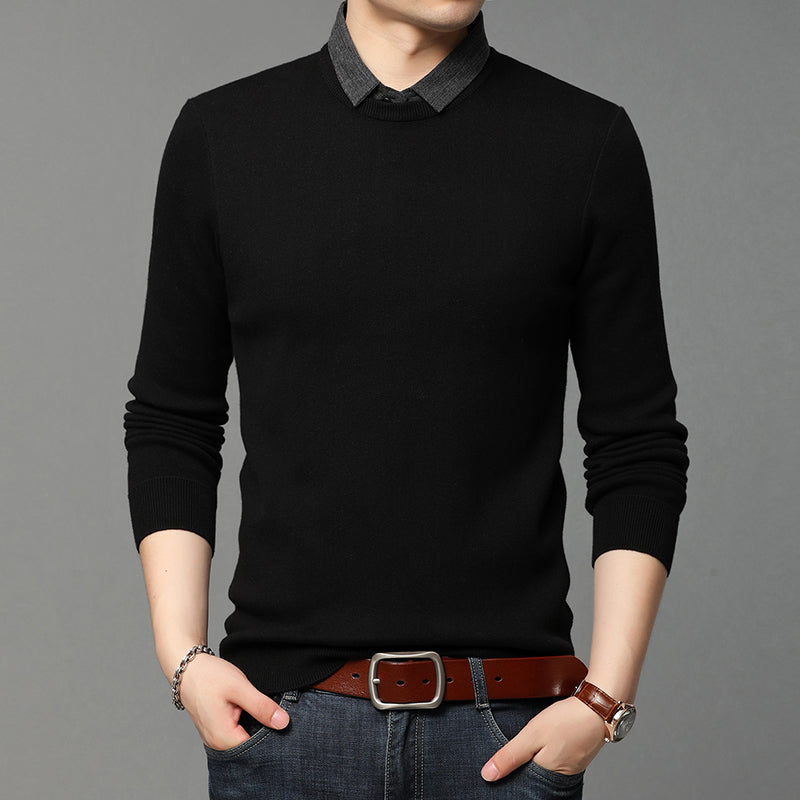 Herre Fake Two-Piece Skjortekrave Sweater