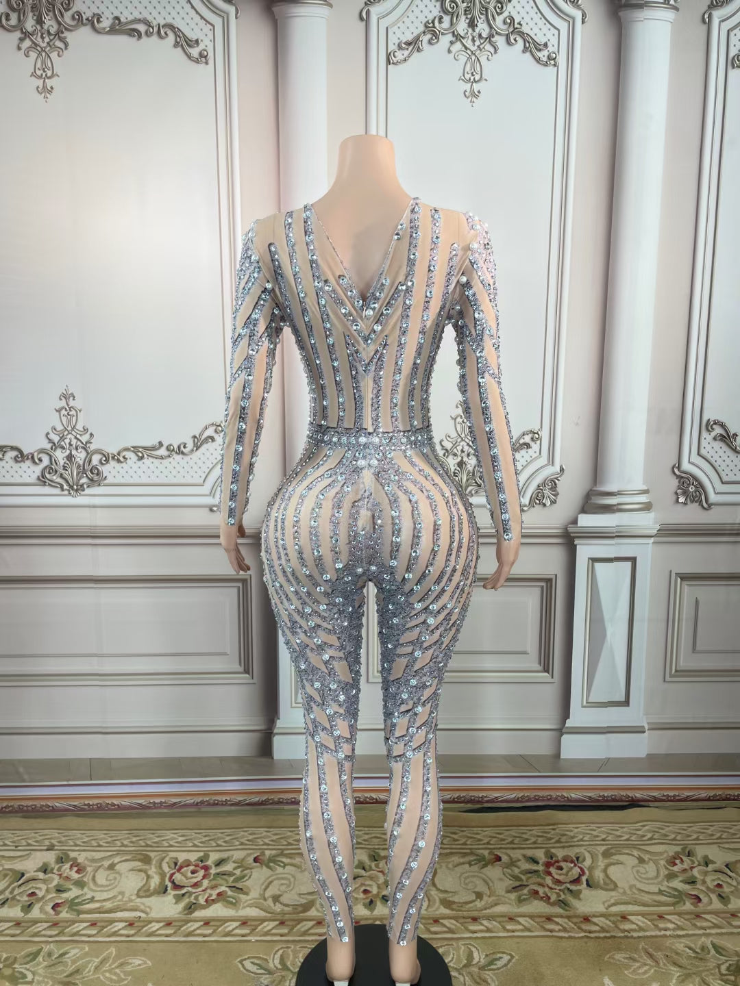 Catwalk Rhinestone Fringed Mesh Stretch Bodysuit