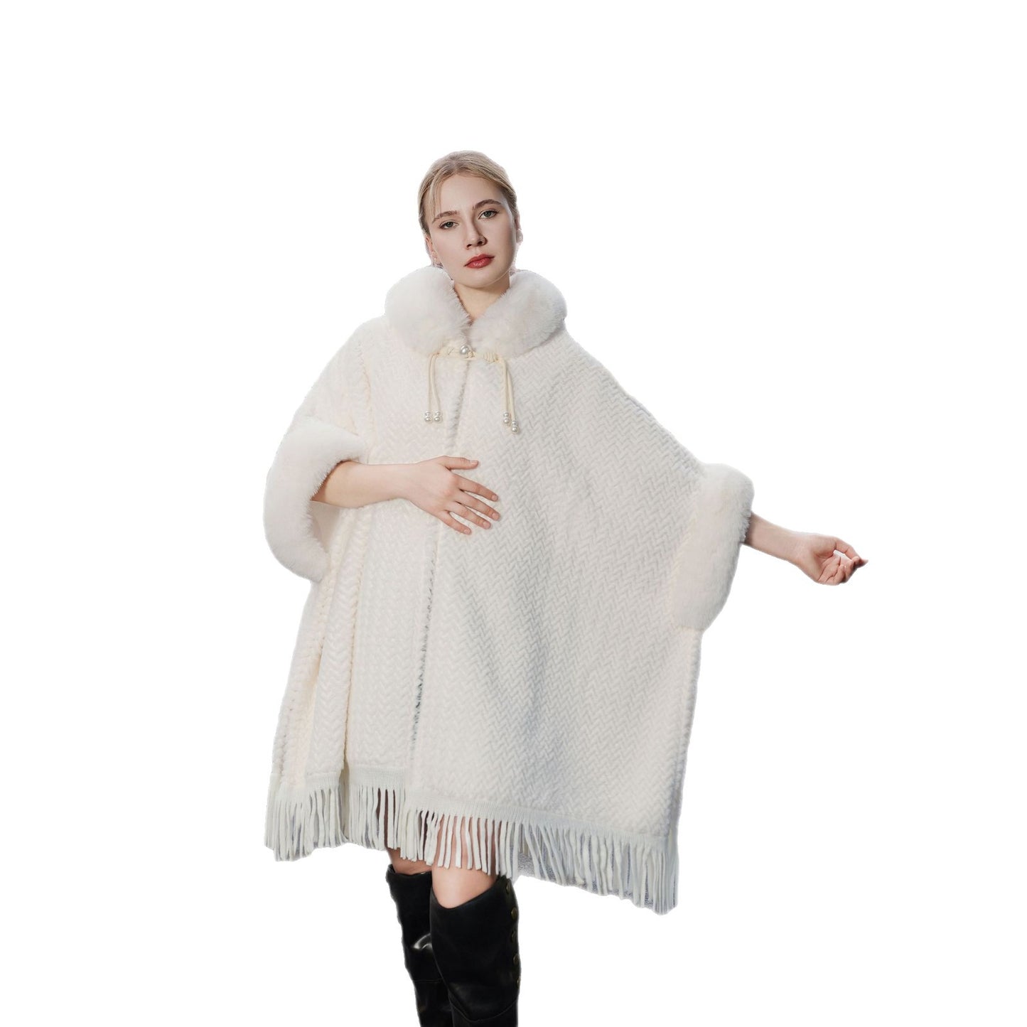 New Tassel Solid Color Cape Knitted Thick Mid-length Shawl