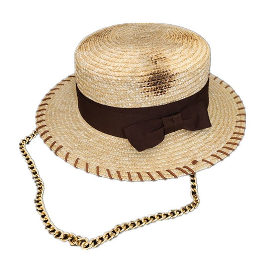 Flat-top Short-brimmed Golden Chain Tide Sun Protection Casual Straw Hat
