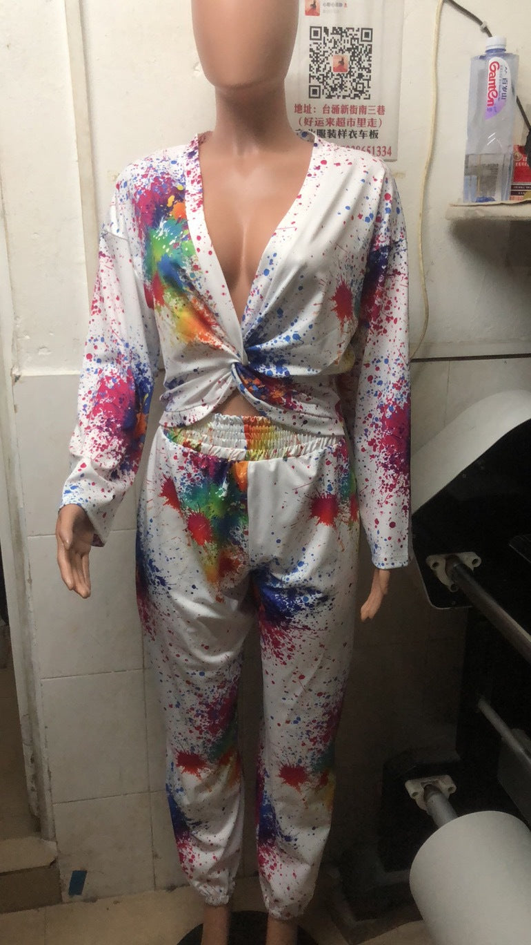 Women's Spring And Autumn Long Sleeve Printing Two-piece Suit