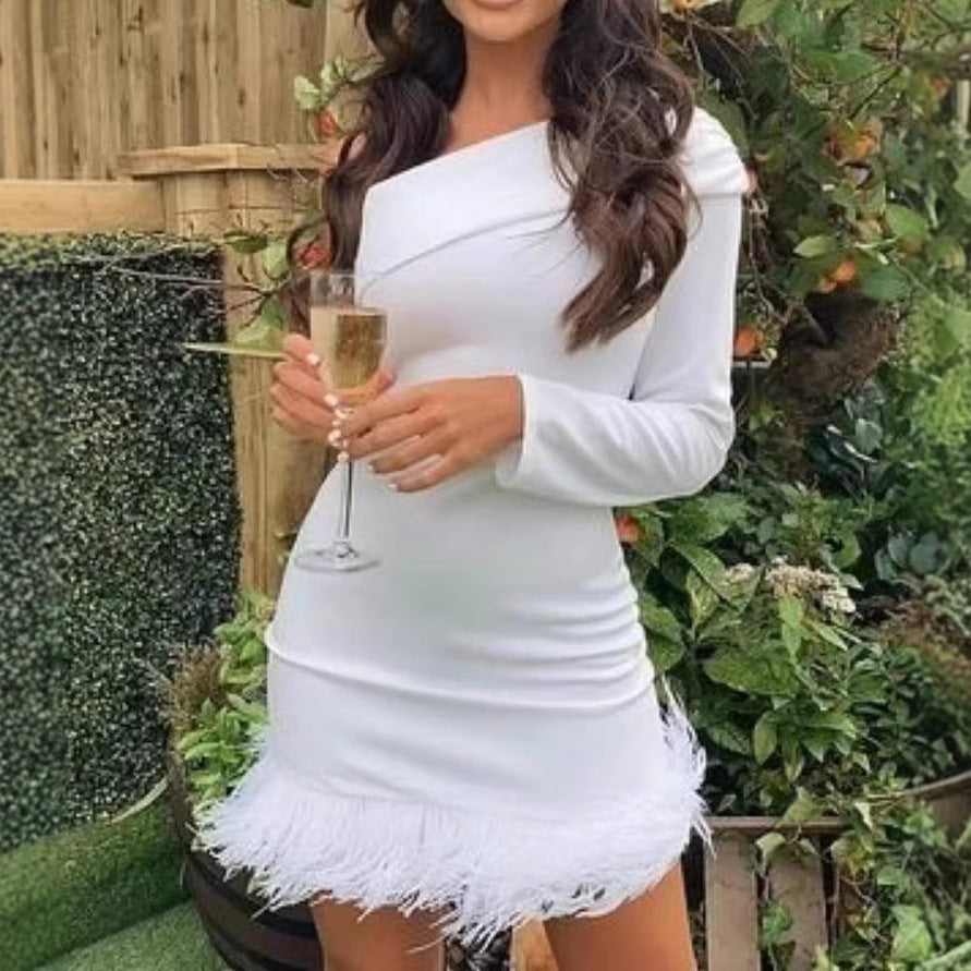 Cute Off-shoulder One-sleeve Fluffy Dress