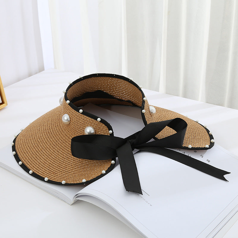 Sweet Pearl Sunshade Large Brim Sky Top Foldable Straw Hat