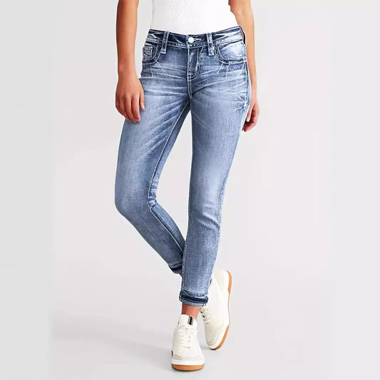 Skønhed Tøj Slank Pasform Stræk Slankende Alsidige Broderede Jeans Skinny Bukser