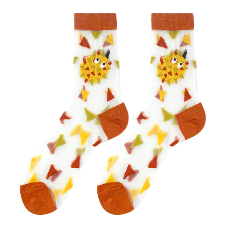 Thin Mid Tube Fashion Style Flower Forest Glass Stockings
