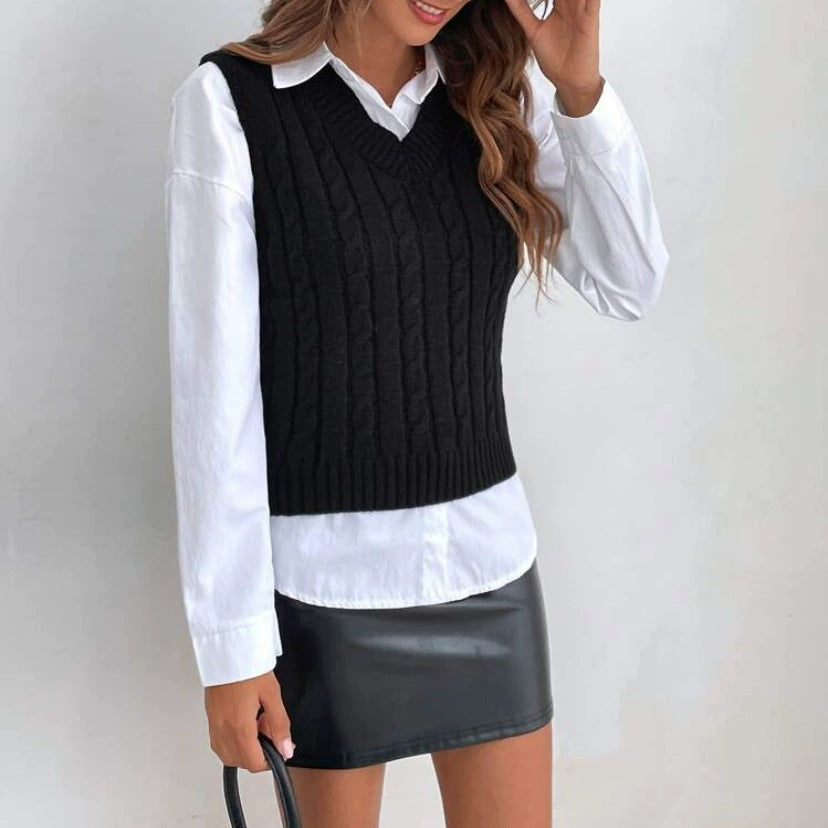 Women's Knitted Waistcoat Casual Suit