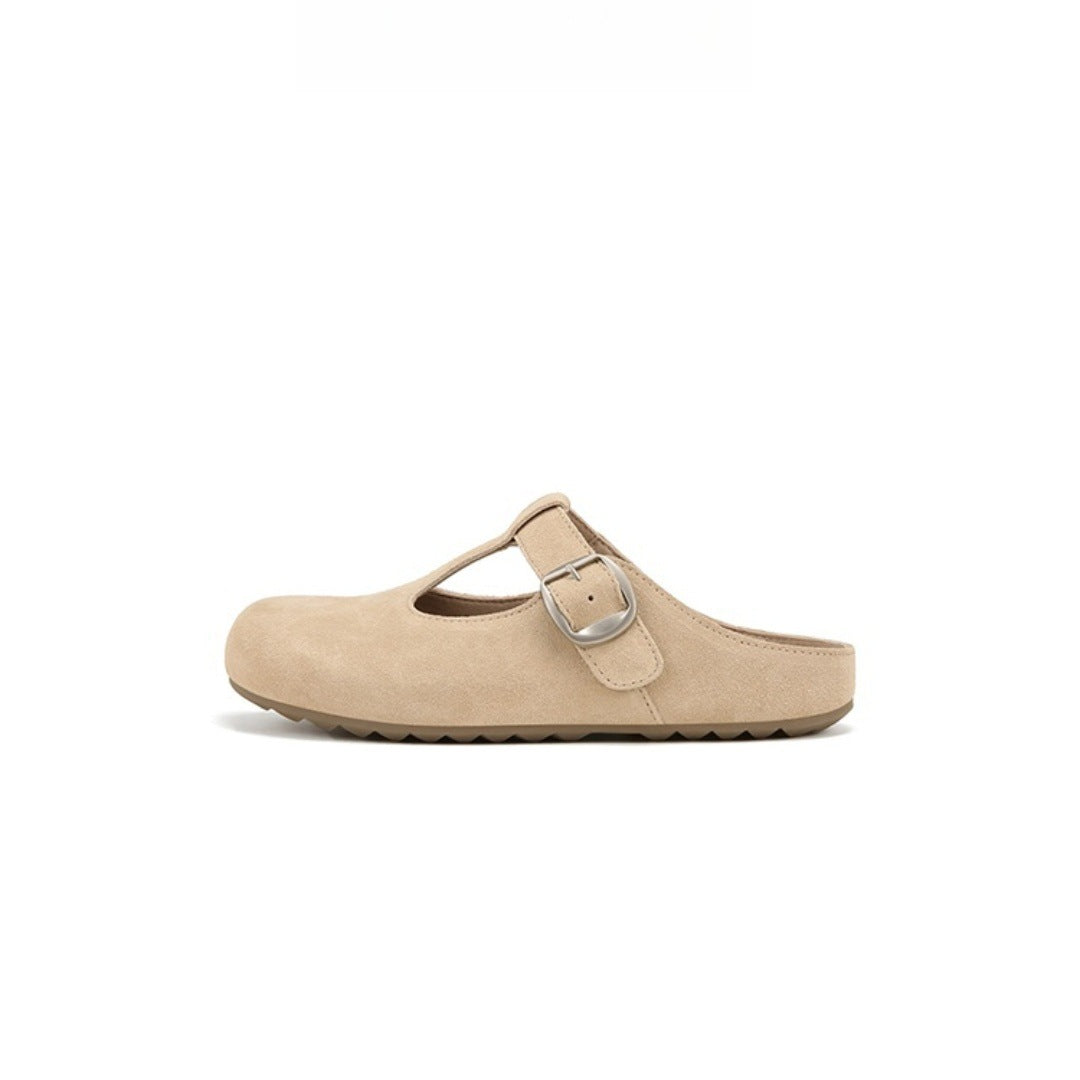 Height Increasing Insole Retro Buckle Closed-toe Slippers Women