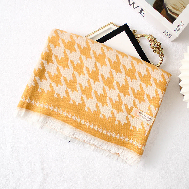 Warm Shawl Size Houndstooth Long Short Beard Scarf