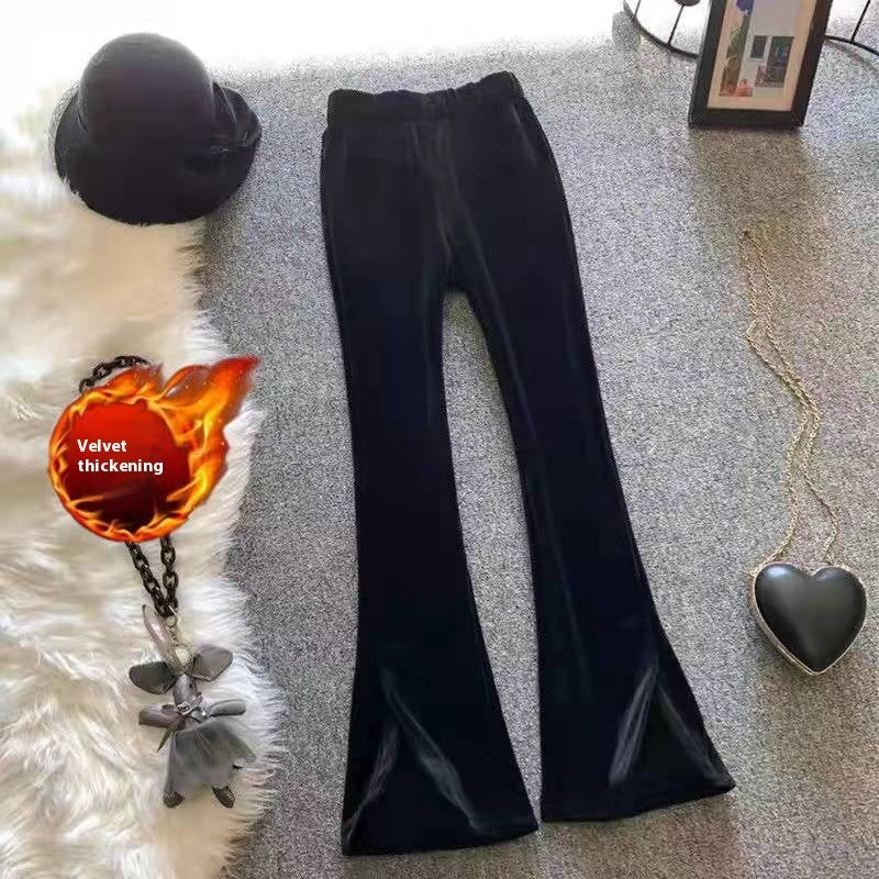 Fleece-lined Thickened Chenille High Waist Drooping Slit Casual Pants
