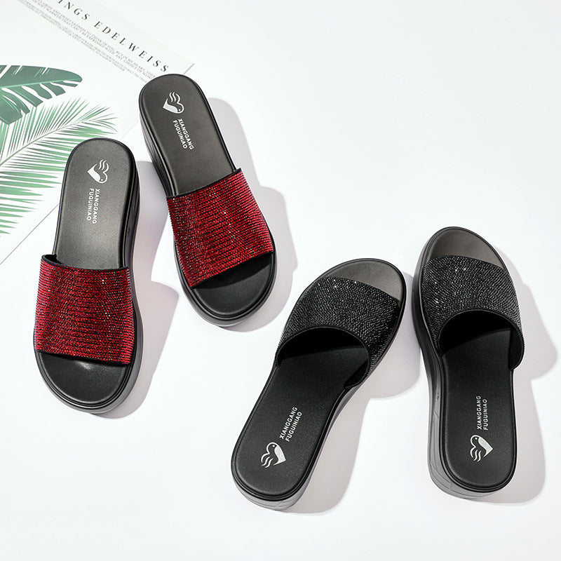 Genuine Leather Summer First Layer Leather Flat Fish Mouth Slippers