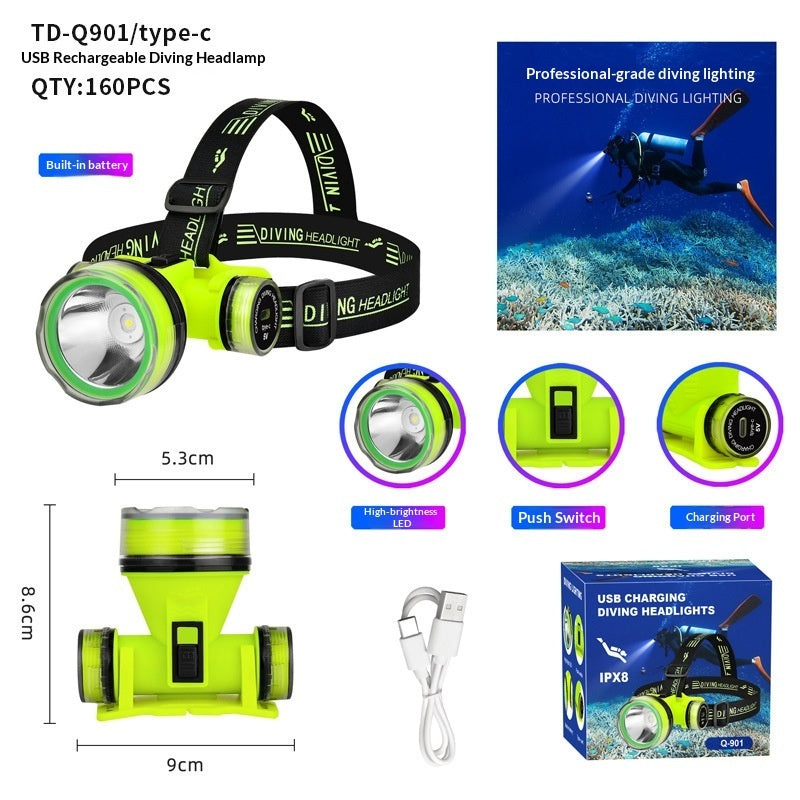 Diving Strong Light Fixed Focus Head-mounted Long Battery Life Diving Head Fishing Light