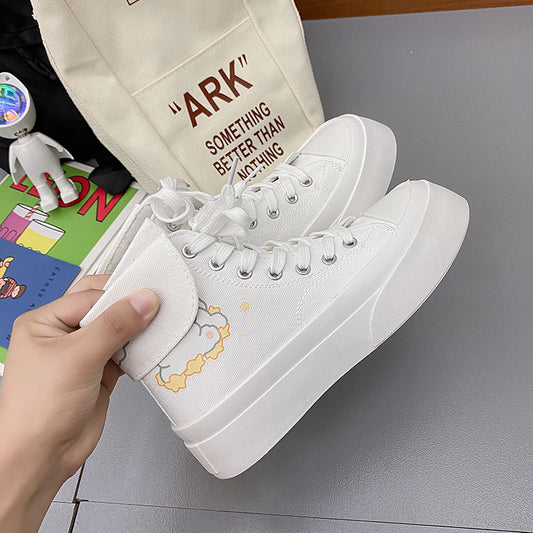 Japanese College Style Cartoon Thick Soled White Shoes Casual Sneakers