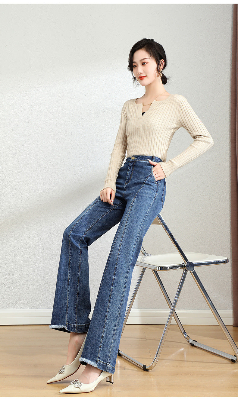 Spring Loose Casual High Waist Thin Raw Edge Trousers