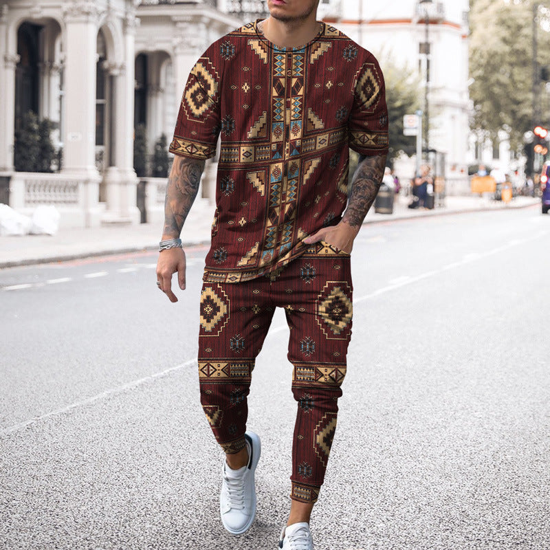 Fashion Sports Men Casual Short-sleeved T-shirt Trousers Suit